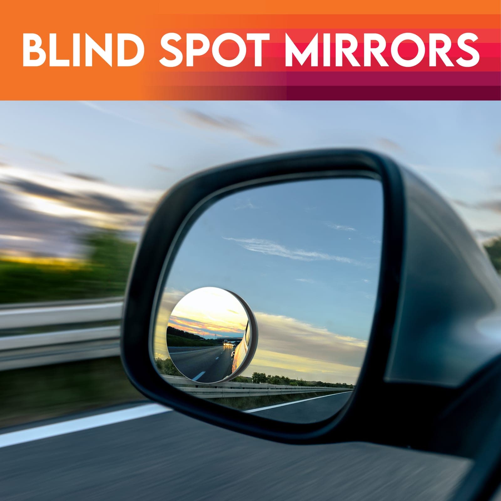 Fernline blind spot convex mirror fitted to a car wing mirror on the motorway